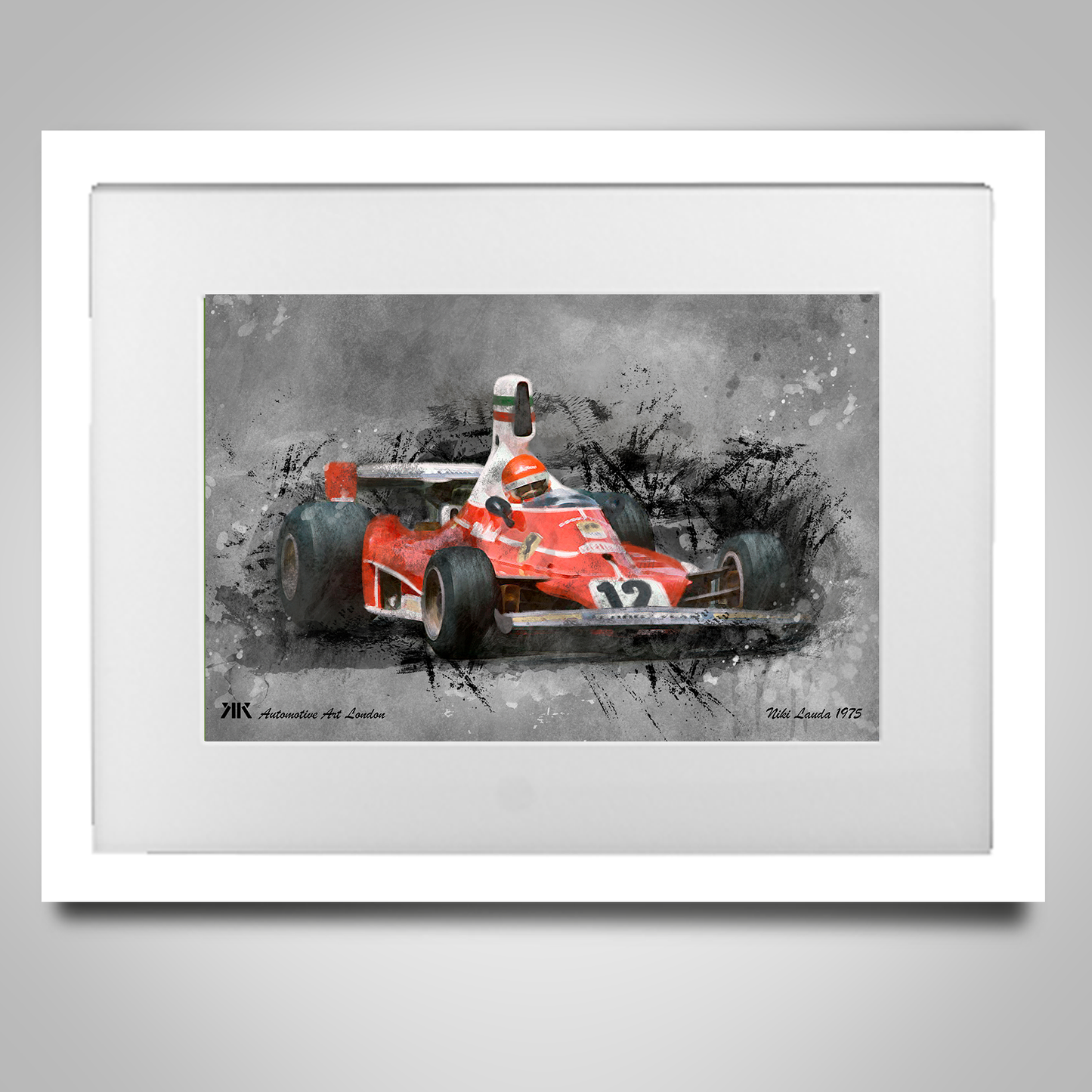 Niki Lauda – Ferrari 1975 Classic F1 Car - Print in frame