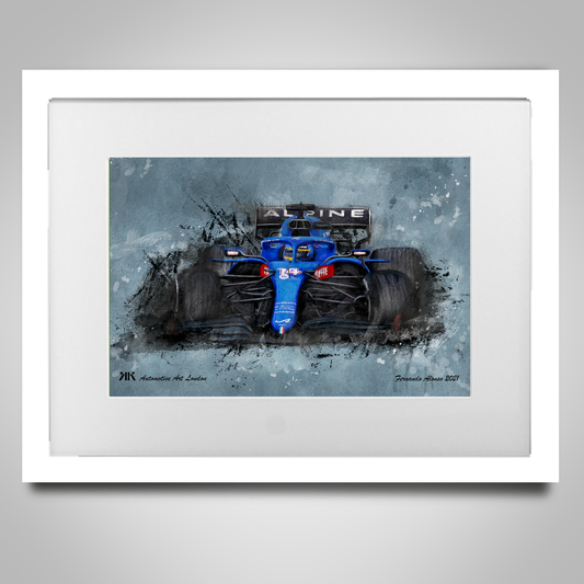 Fernando Alonso Alpine F1 Car - Print in frame