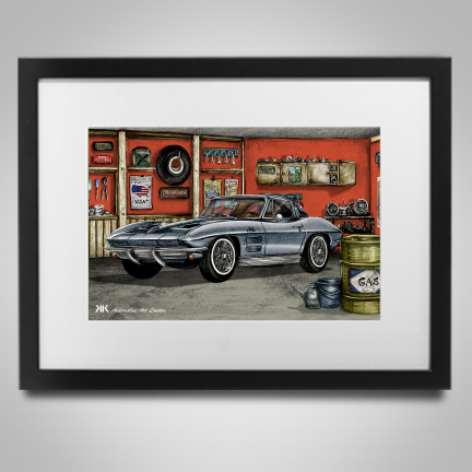 Chevrolet Corvette Stingray 1963 Satin Silver - Print in frame